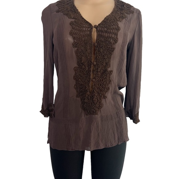 3/$30 🍂 BCBG Maxazria Brown Embroidered Tunic - Picture 1 of 7